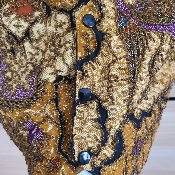 VTG Kenar Womens Gold Beaded Bird Floral Pattern Vest Size Small Tie Waistcoat - Picture 10 of 15